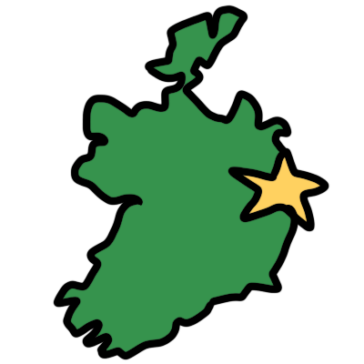 Green shape of the Republic of Ireland, with a yellow star over the location of Dublin.